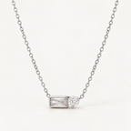 Baguette & Round CZ Pendant Necklace – Stainless Steel