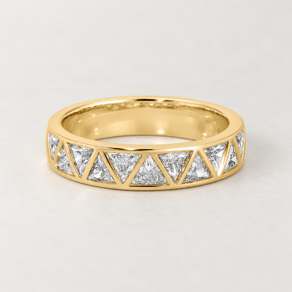 925 Sterling Silver Triangle Zirconia Band Ring – 18K Gold Plated