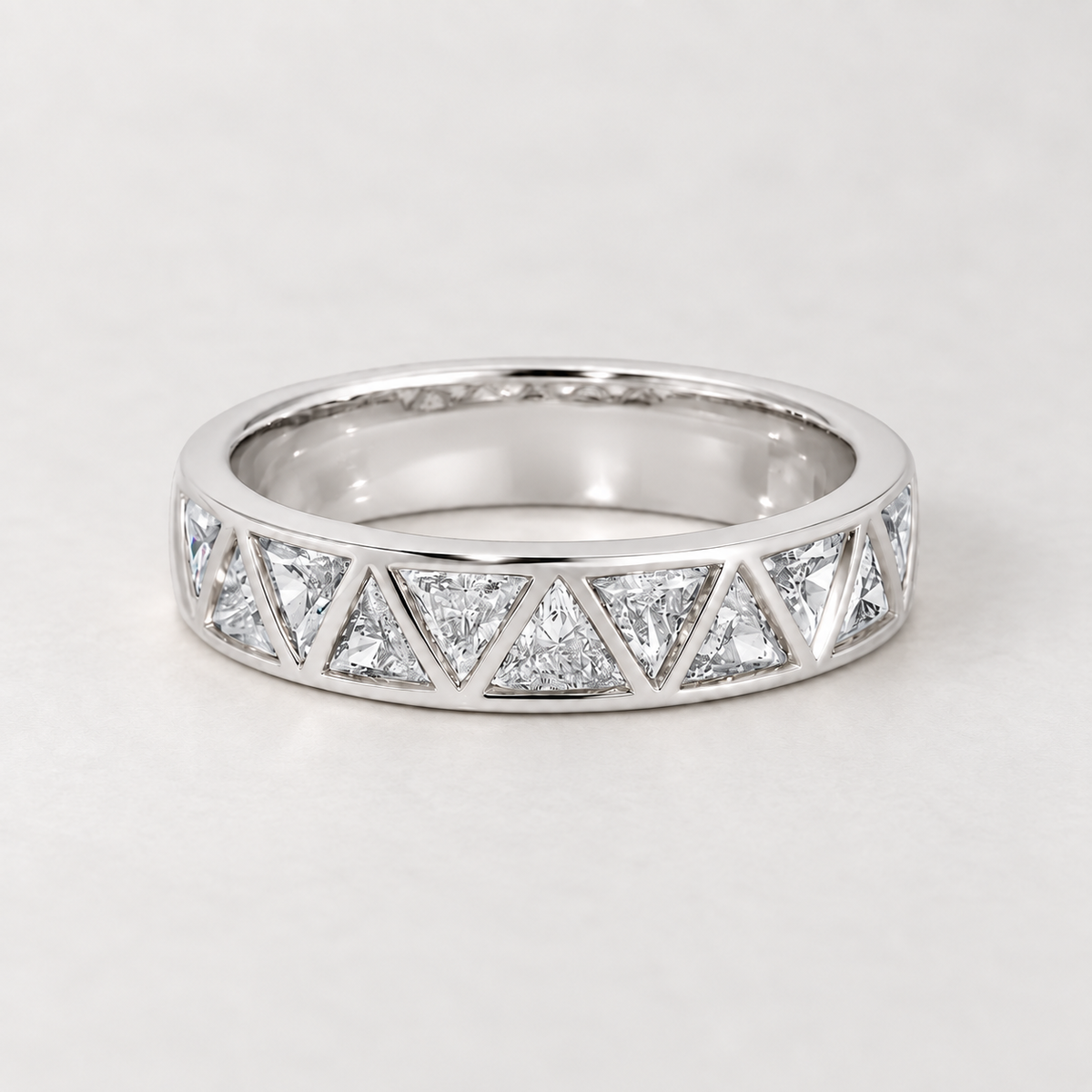 925 Sterling Silver Triangle Zirconia Band Ring – 18K Gold Plated