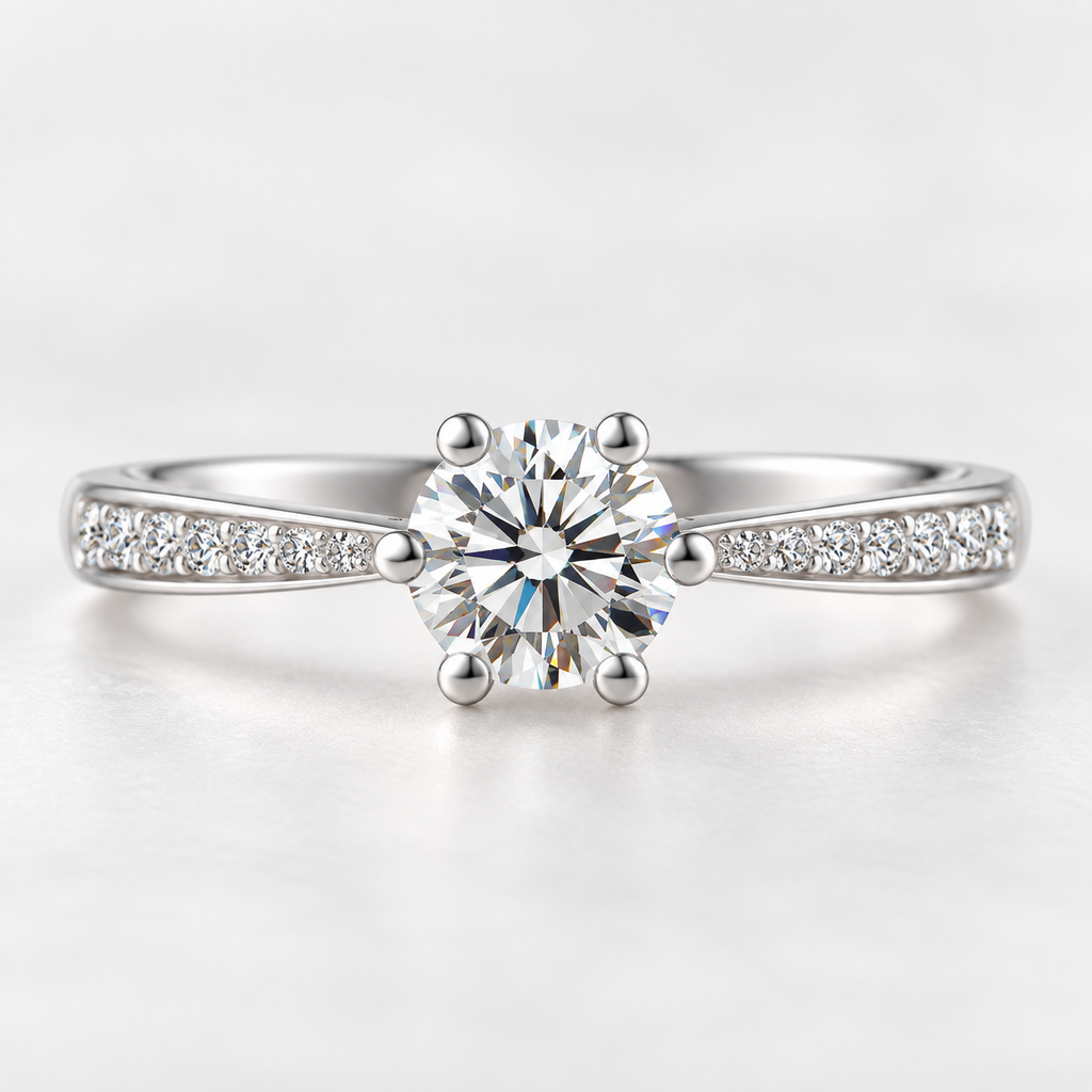 925 Sterling Silver Solitaire Ring with Round Zircon