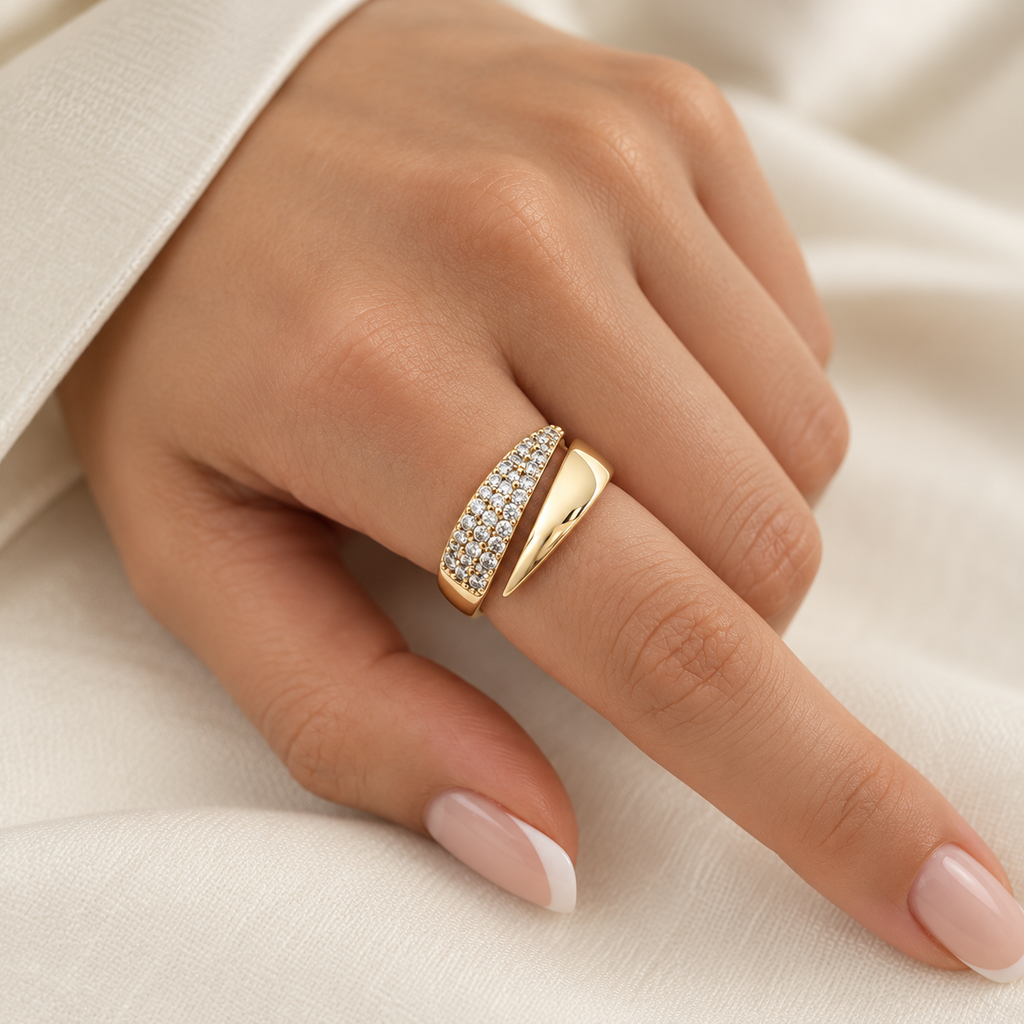 Gold Plated Geometric Layered Zircon Ring”
