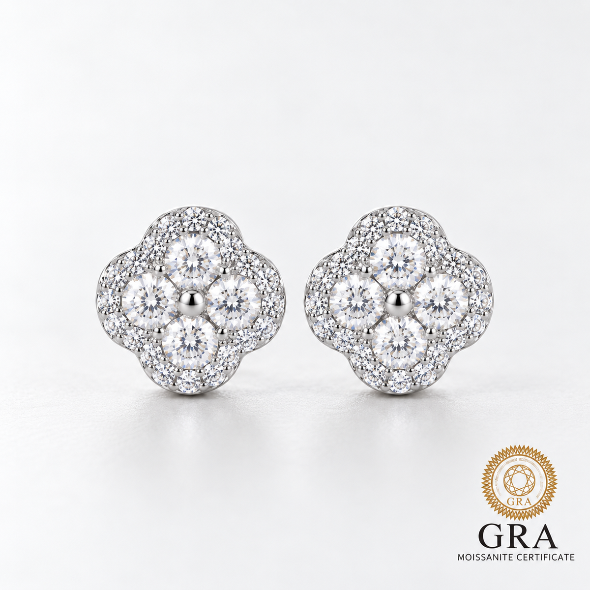 14K Gold Filled D Color Moissanite Four-Leaf Clover Stud Earrings