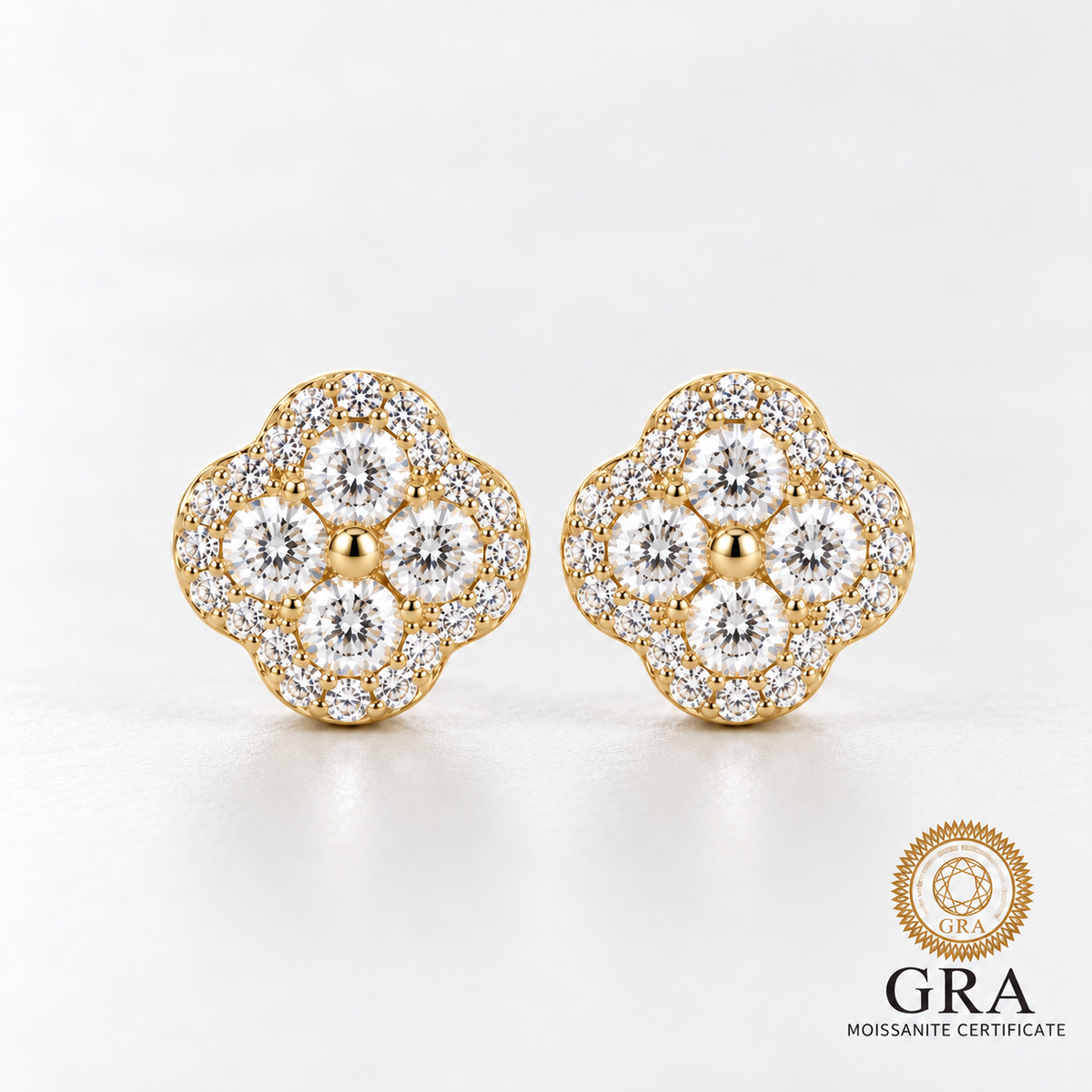 14K Gold Filled D Color Moissanite Four-Leaf Clover Stud Earrings