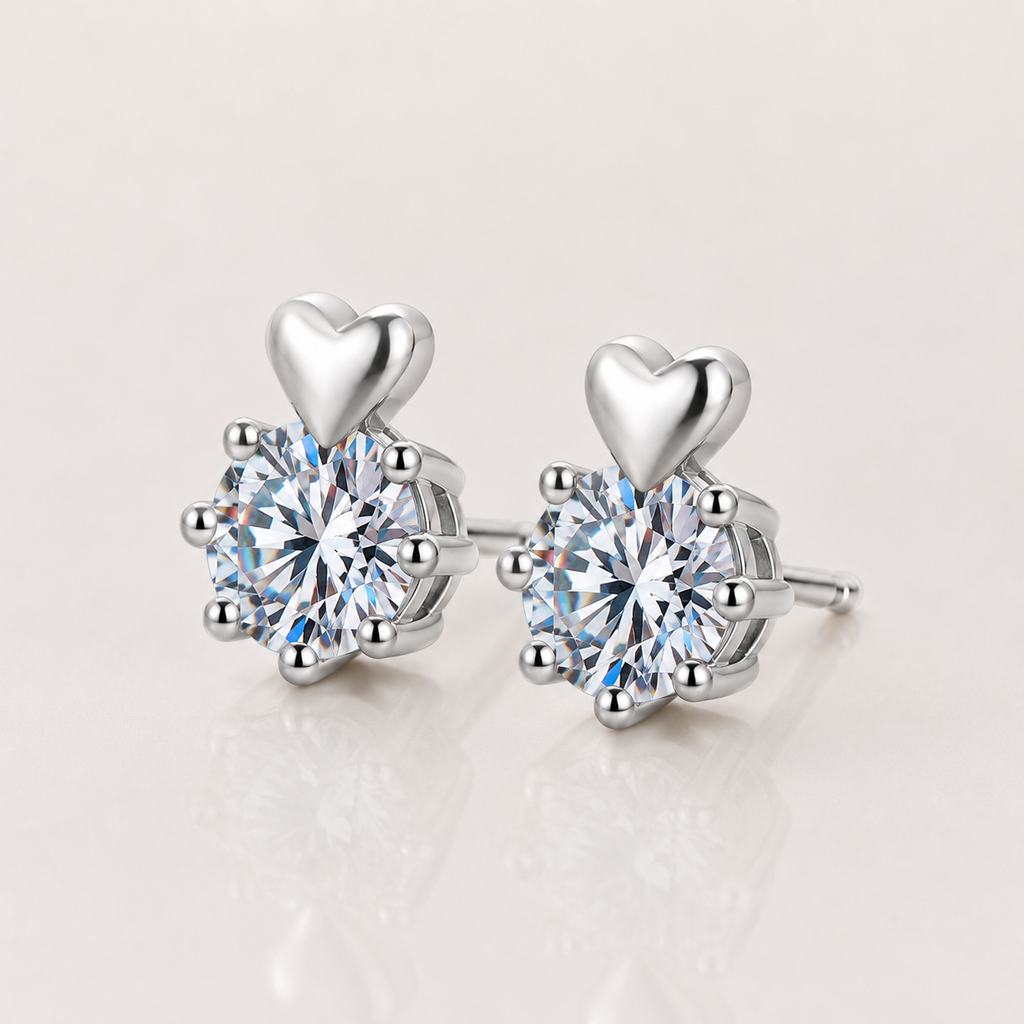 Heart Moissanite Stud Earrings in 925 Sterling Silver