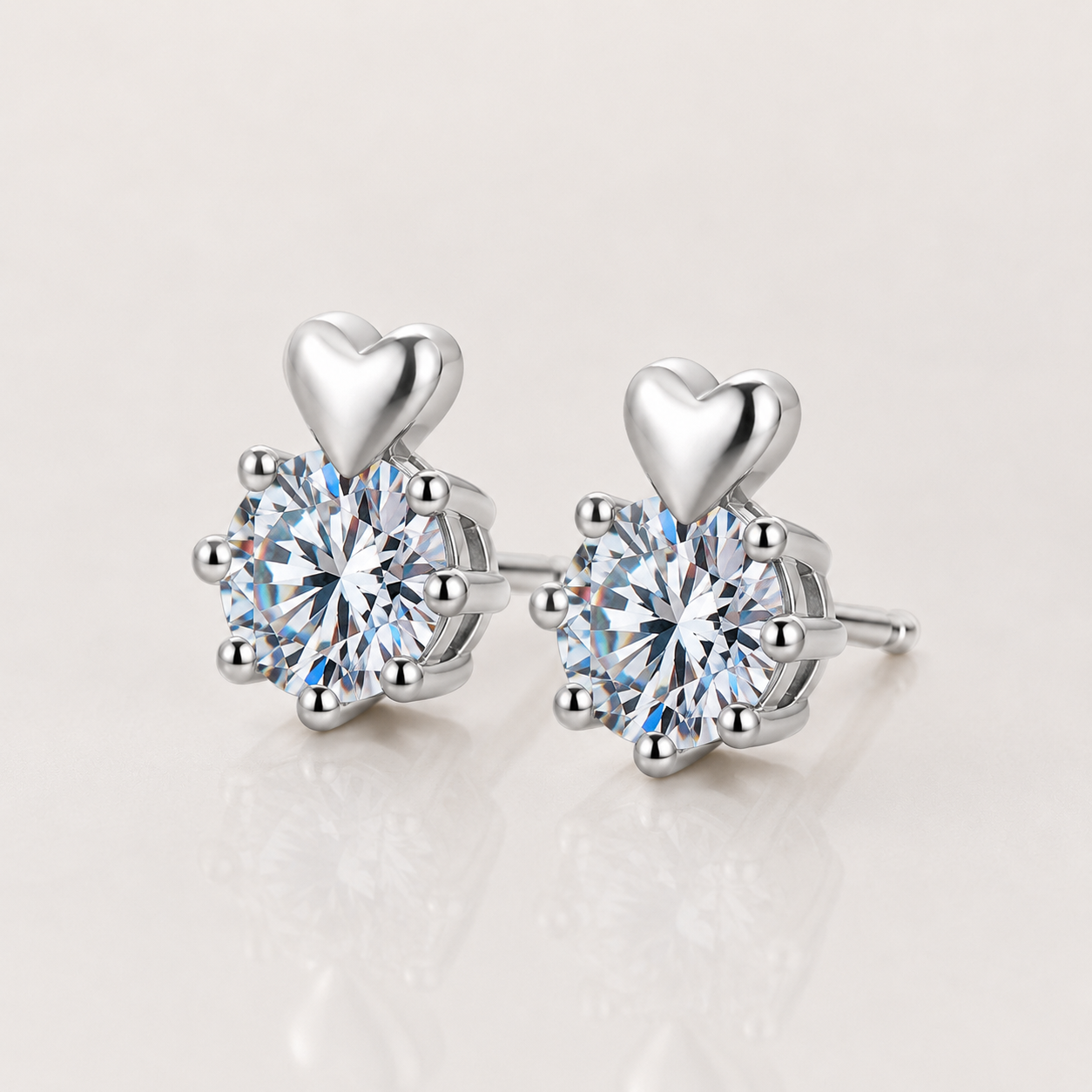 Heart Moissanite Stud Earrings in 925 Sterling Silver