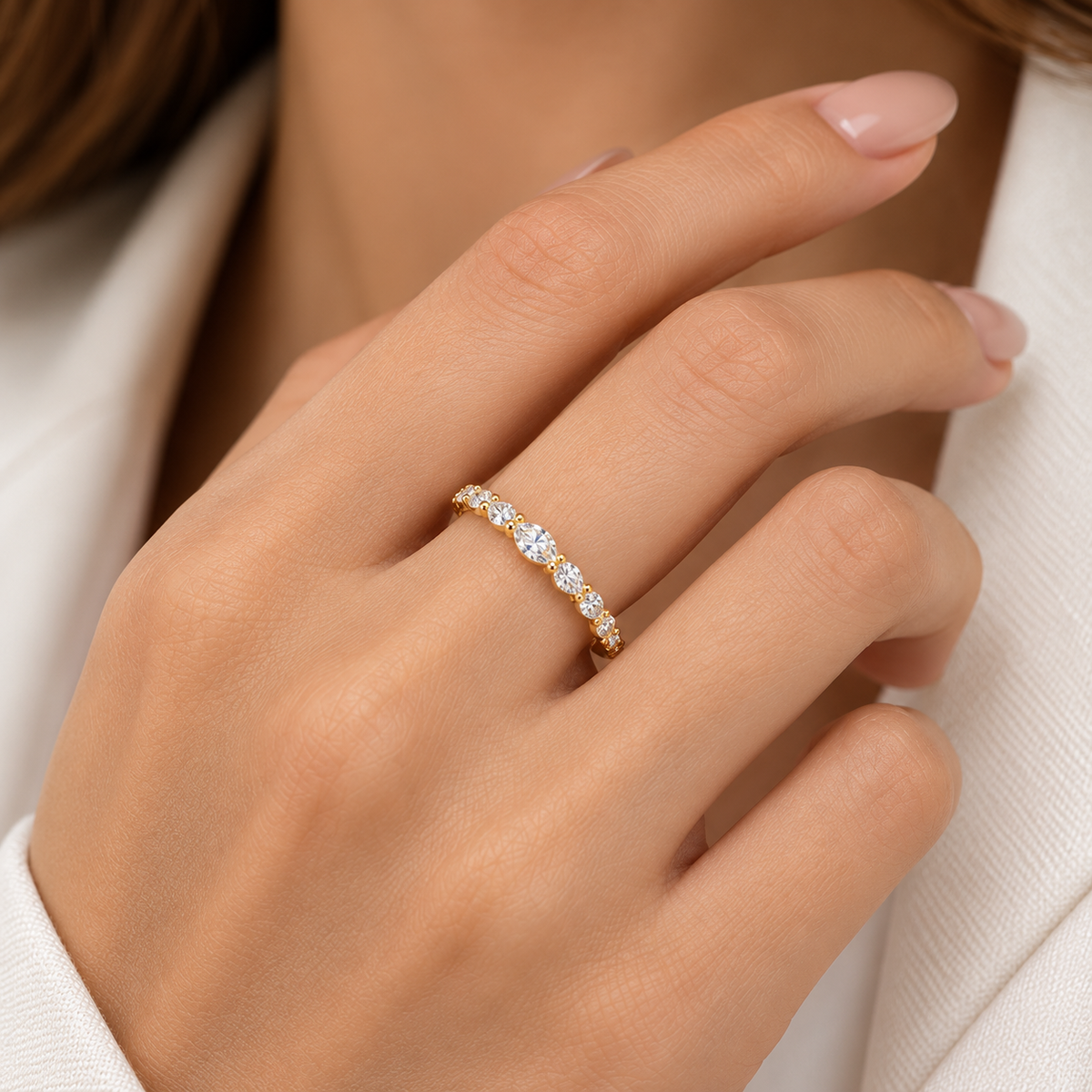 Moissanite Marquise & Round Ring for Women – Elegant Classic Jewelry