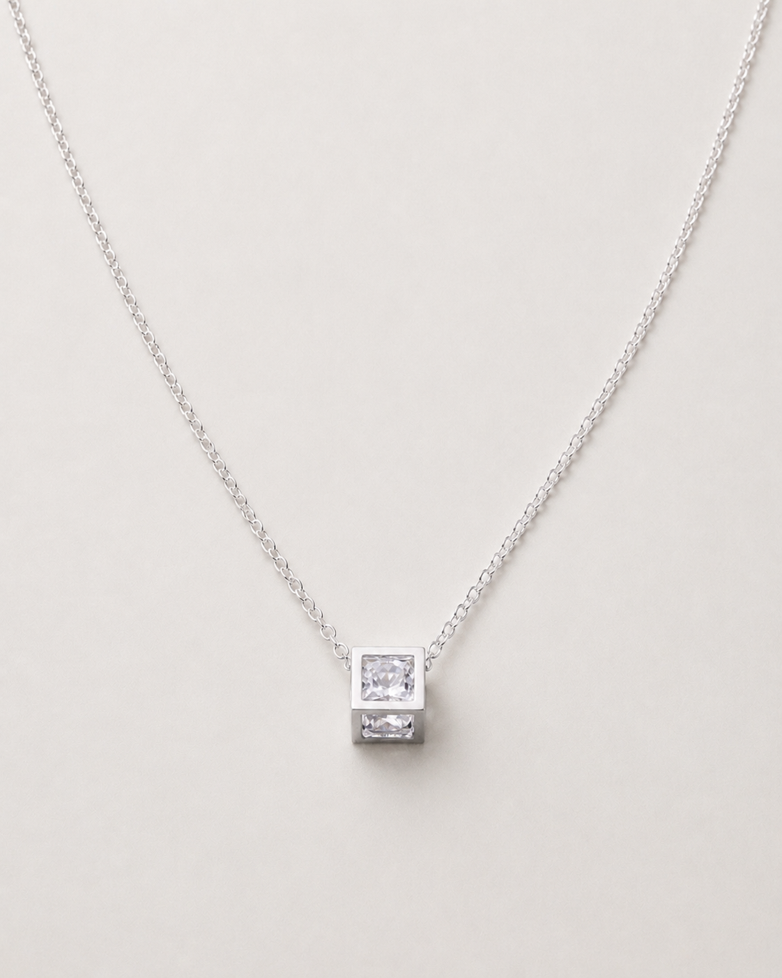 925 Sterling Silver Square Zircon Pendant Necklace