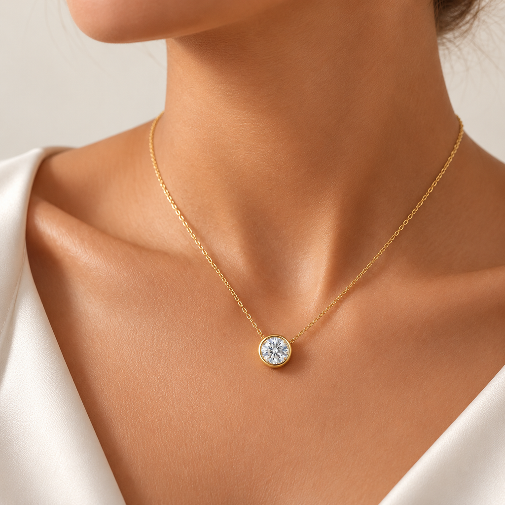 1ct Round Moissanite Pendant Necklace for Women – D Color VVS1 GRA Certified.