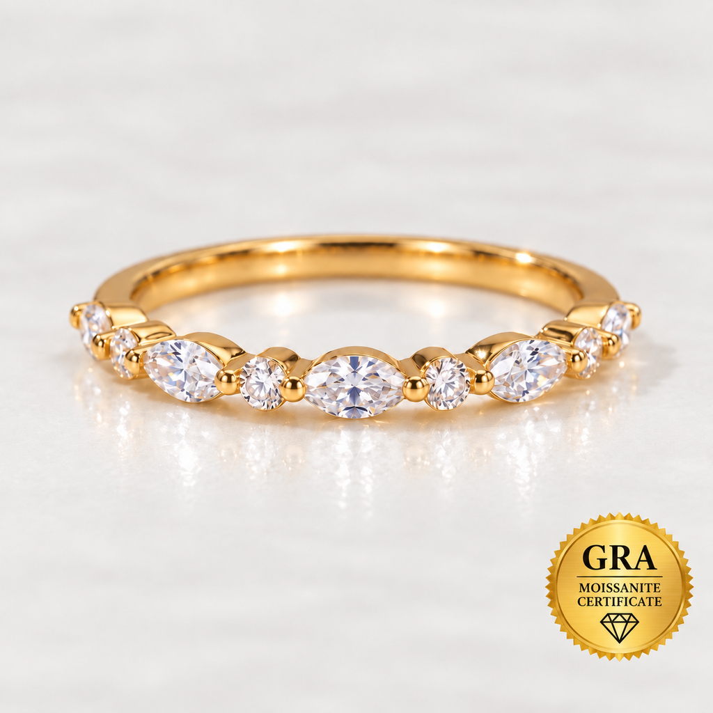 Moissanite Marquise & Round Ring for Women – Elegant Classic Jewelry