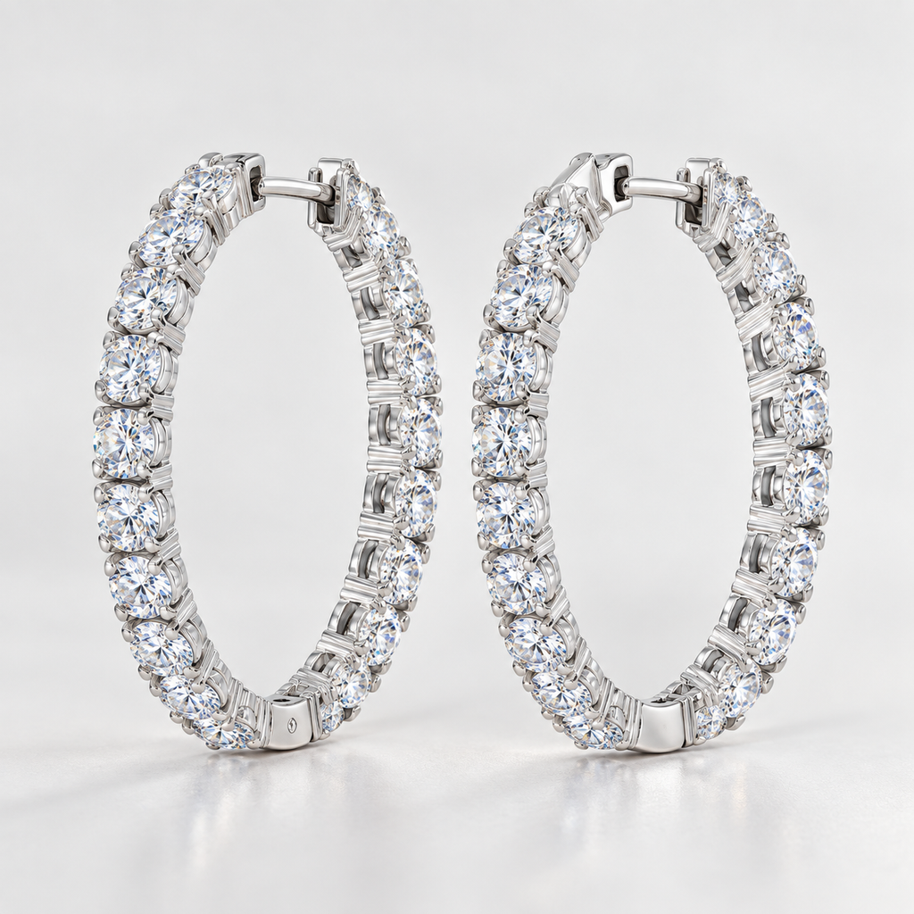 Round Moissanite Hoop Earrings – Platinum Plated