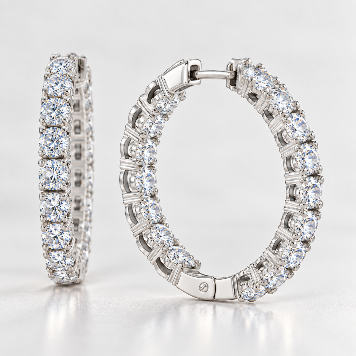 Round Moissanite Hoop Earrings – Platinum Plated