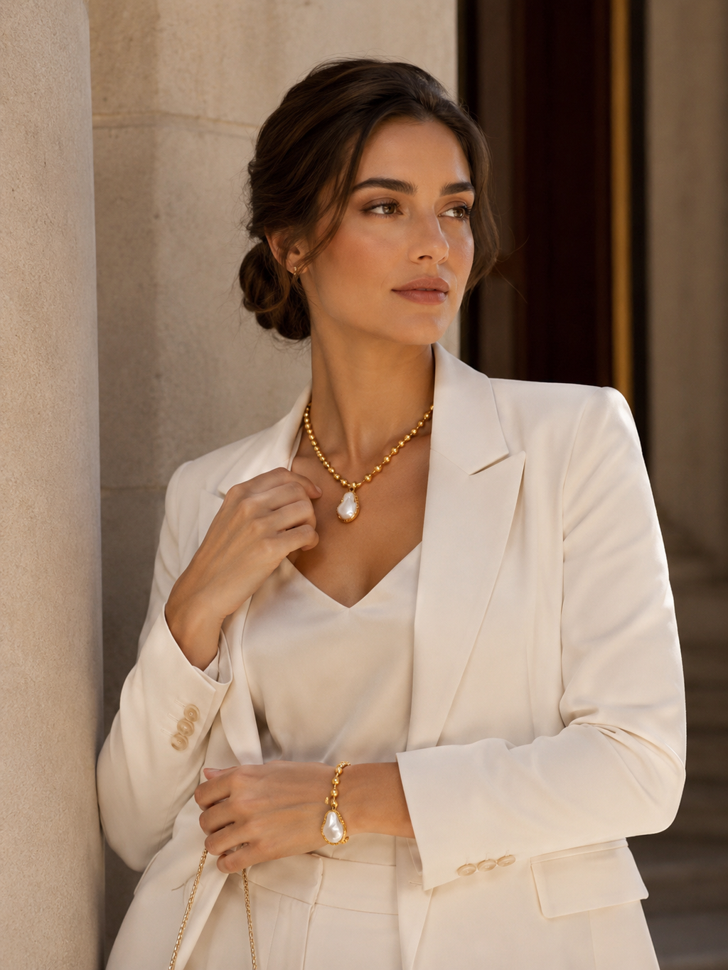 Elegantes Schmuckset mit Gold und Perlen