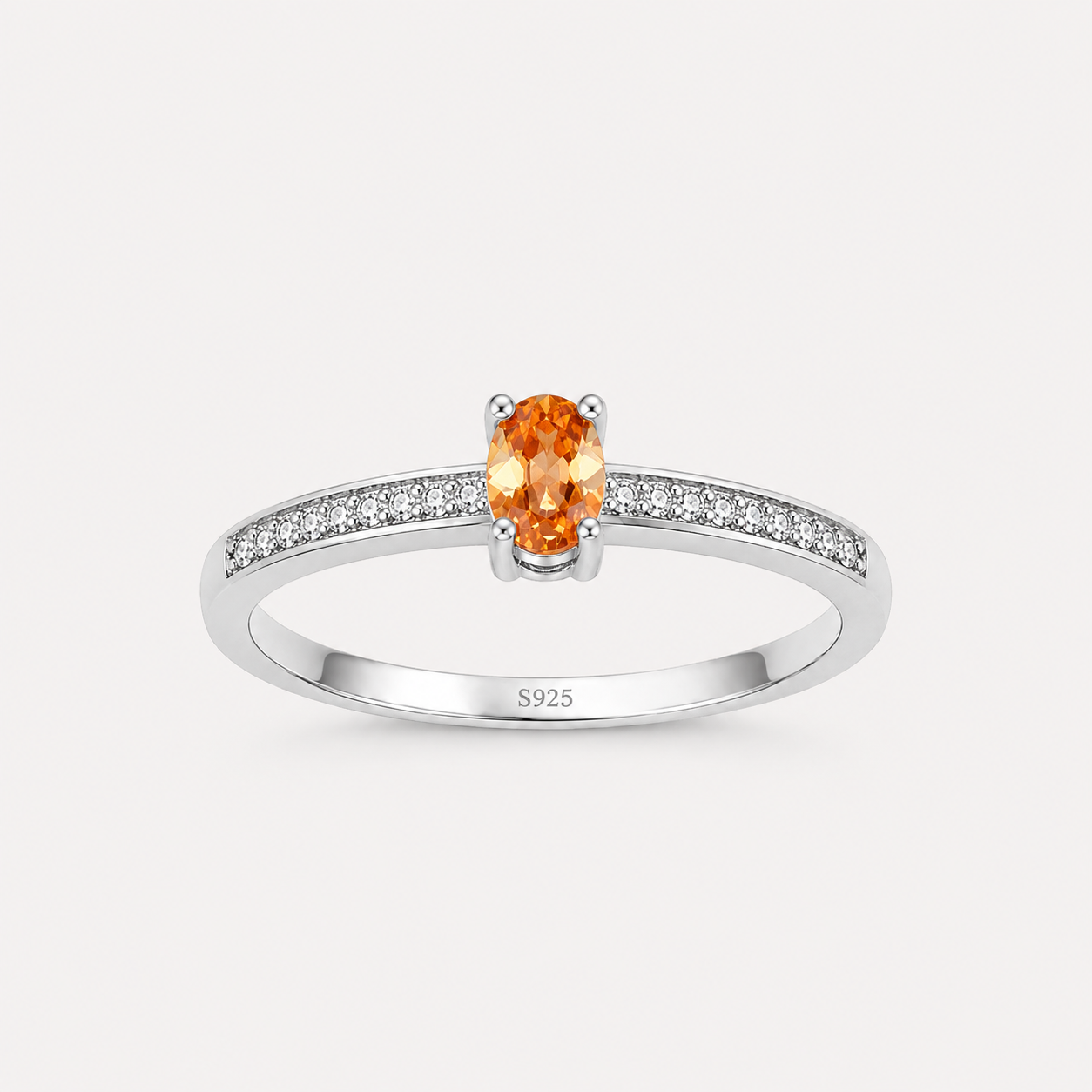 Champagne Glow Crystal Ring in 925 Sterling Silver