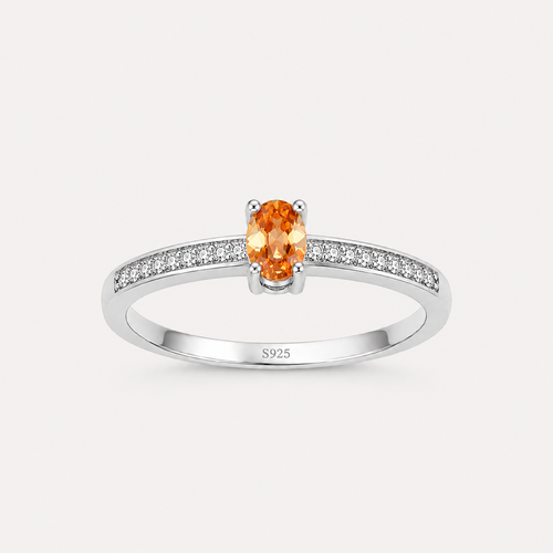 Champagne Glow Crystal Ring in 925 Sterling Silver