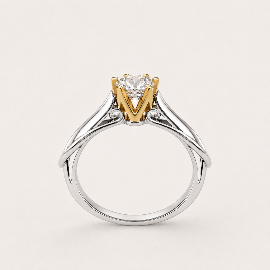 18K Gold-Plated Sterling Silver Solitaire Zircon Ring
