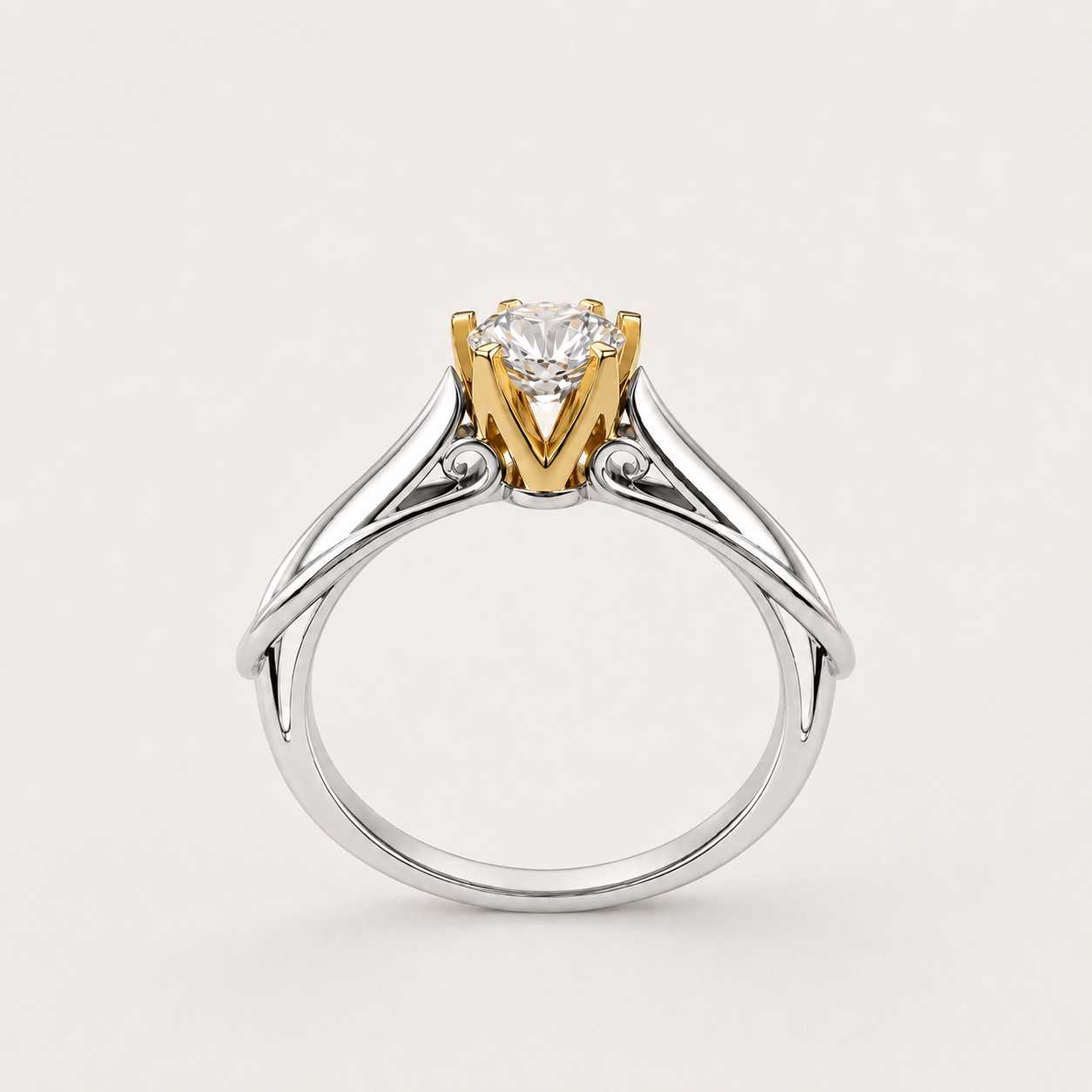18K Gold-Plated Sterling Silver Solitaire Zircon Ring