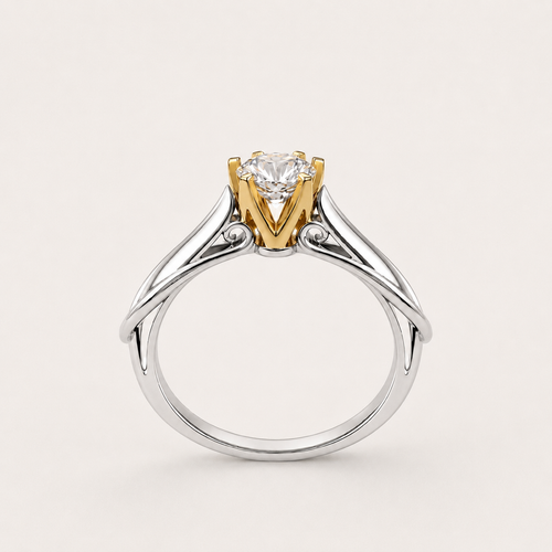 18K Gold-Plated Sterling Silver Solitaire Zircon Ring