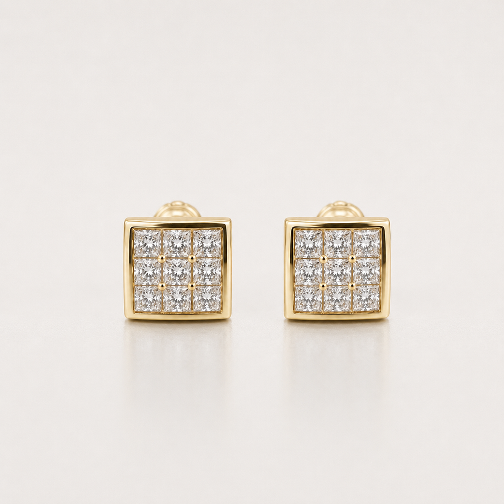 Goldfarbene quadratische Zirkonia-Ohrstecker