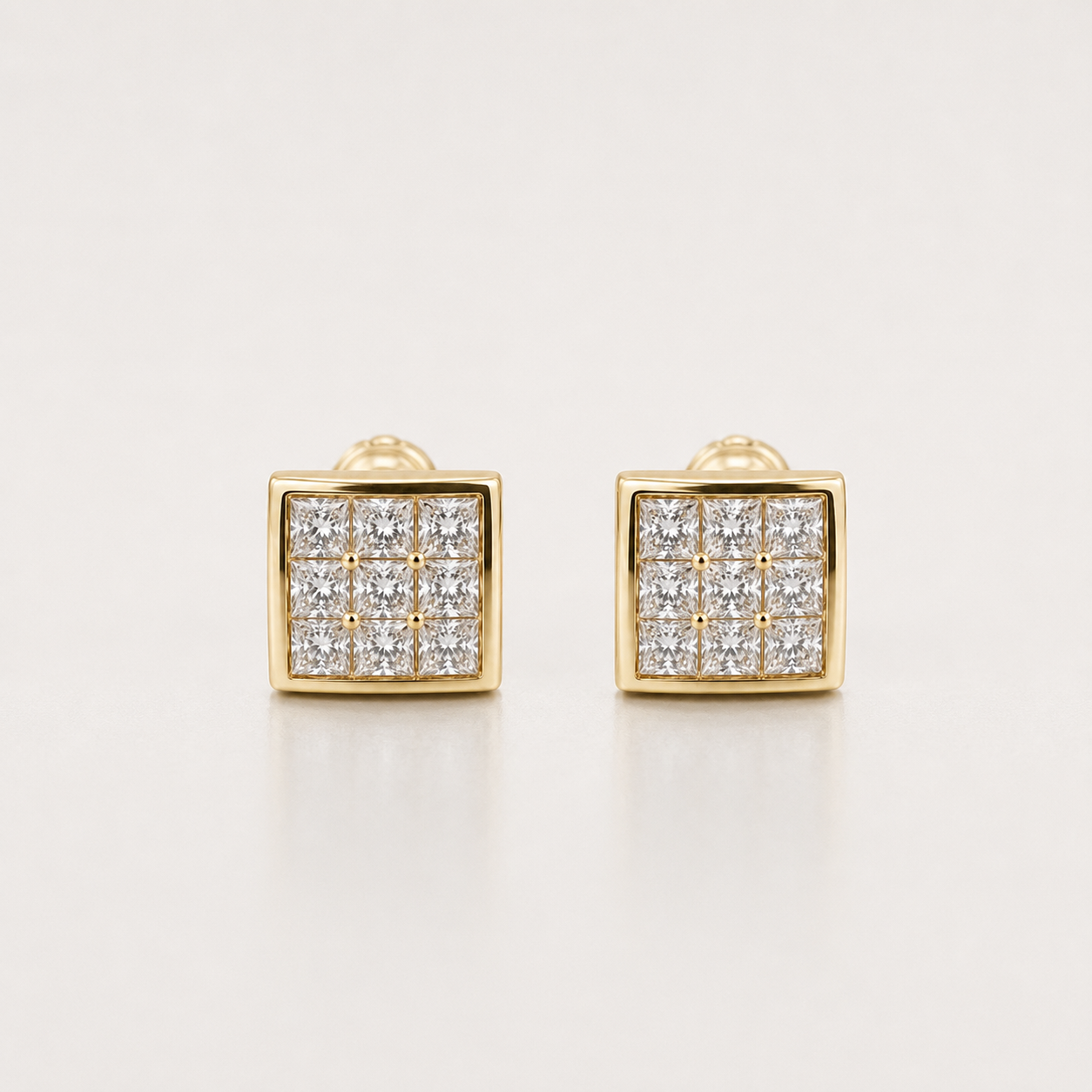 Gold Square Pavé Zircon Stud Earrings