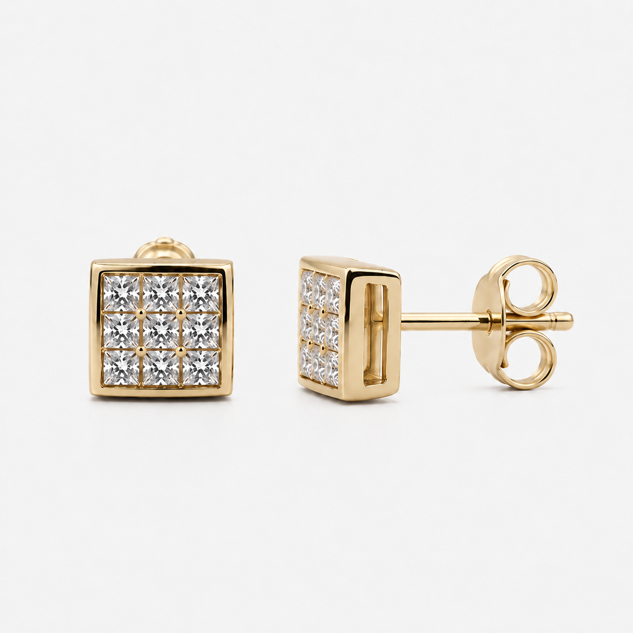 Gold Square Pavé Zircon Stud Earrings