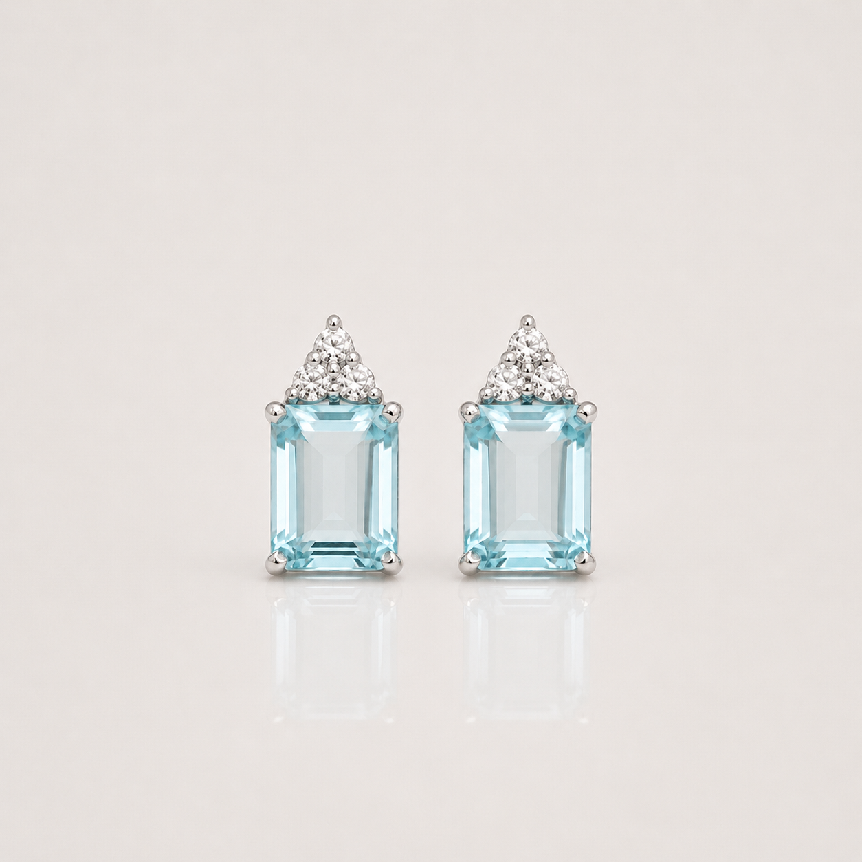 Light Blue Emerald-Cut Zircon Stud Earrings