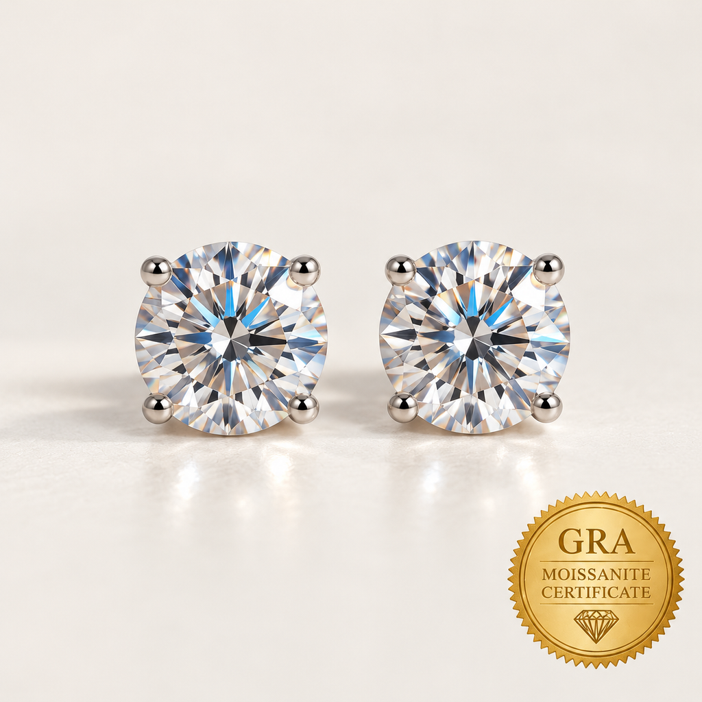 Classic Moissanite Stud Earrings 0.1–2CT | Sterling Silver 925