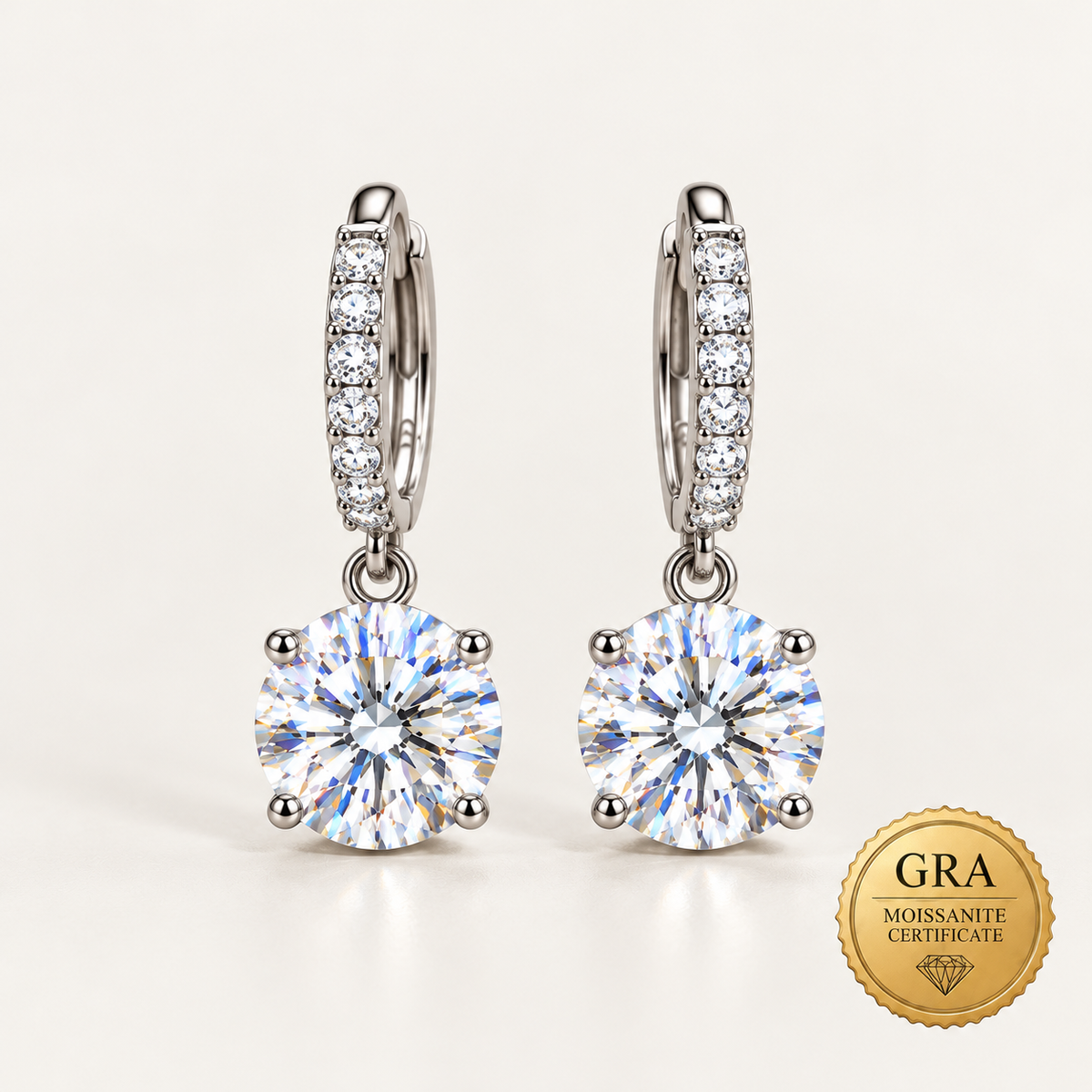 18K Gold Plated S925 Sterling Silver Moissanite Stud Earrings with GRA Certificate