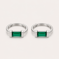 Emerald Baguette Silver Hoops