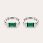 Emerald Baguette Silver Hoops