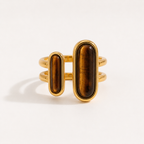 Dual Tiger’s Eye Ring – 18K Gold Plated Adjustable Stainless Steel Statement Ring
