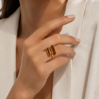 Dual Tiger’s Eye Ring – 18K Gold Plated Adjustable Stainless Steel Statement Ring