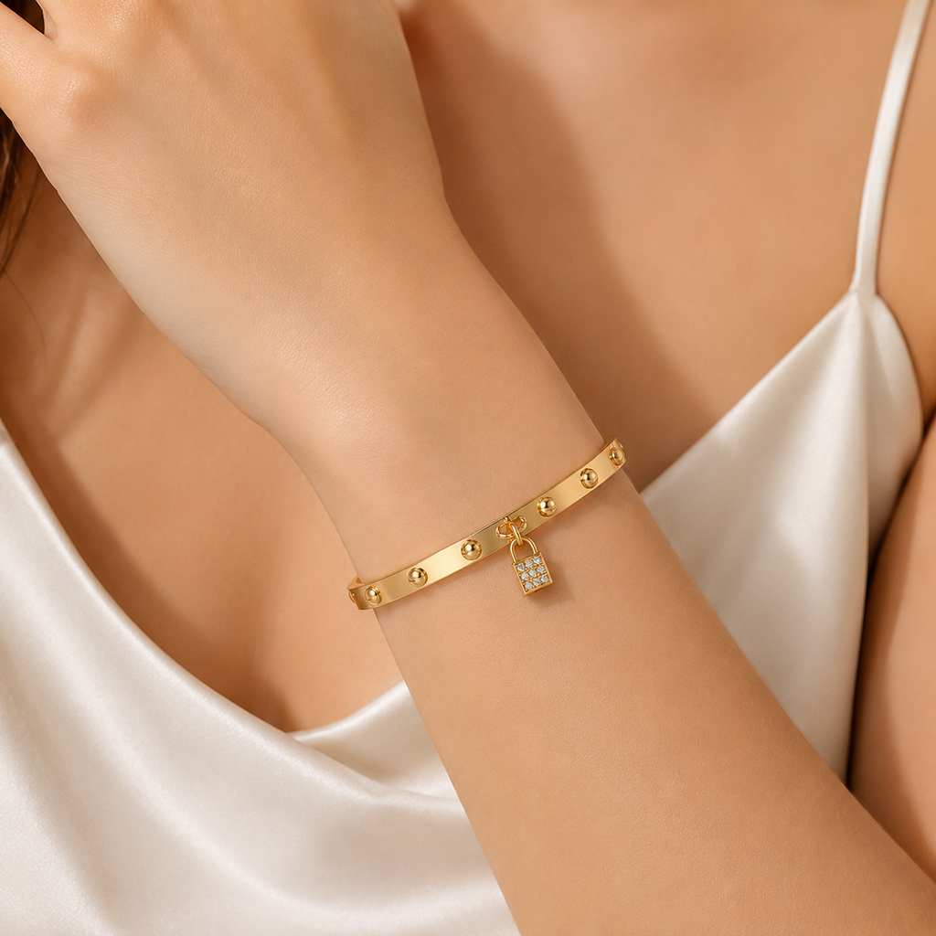 Lock Éclat Stainless Steel Bangle with Zirconia