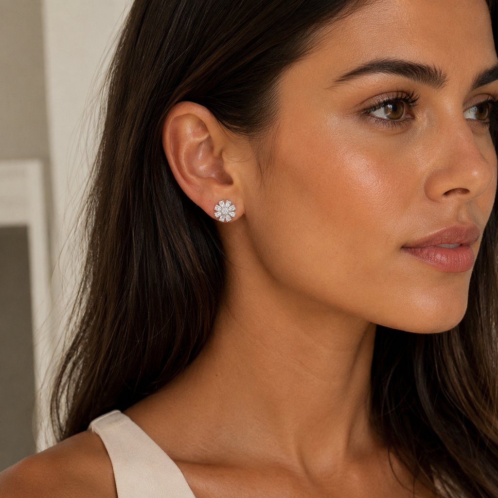 Lumière Bloom Stud Earrings – Radiant Floral Crystal Earrings