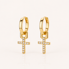 Boucles d'oreilles créoles croix en acier inoxydable avec zircon