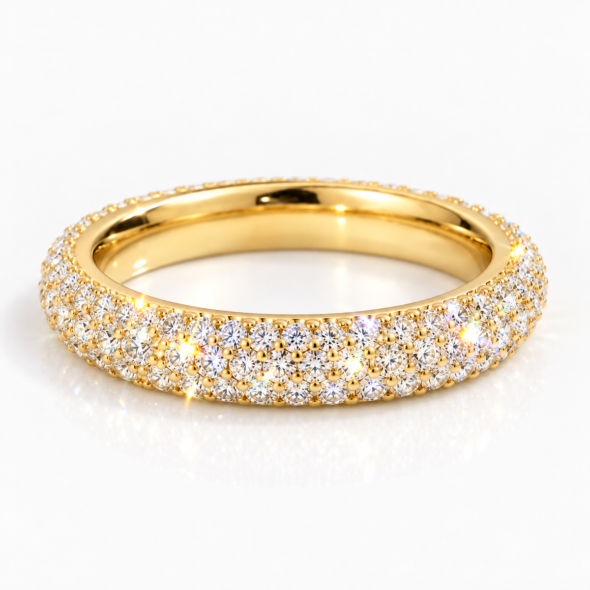 S925 Sterling Silver Pavé Moissanite Band Ring – Platinum Plated
