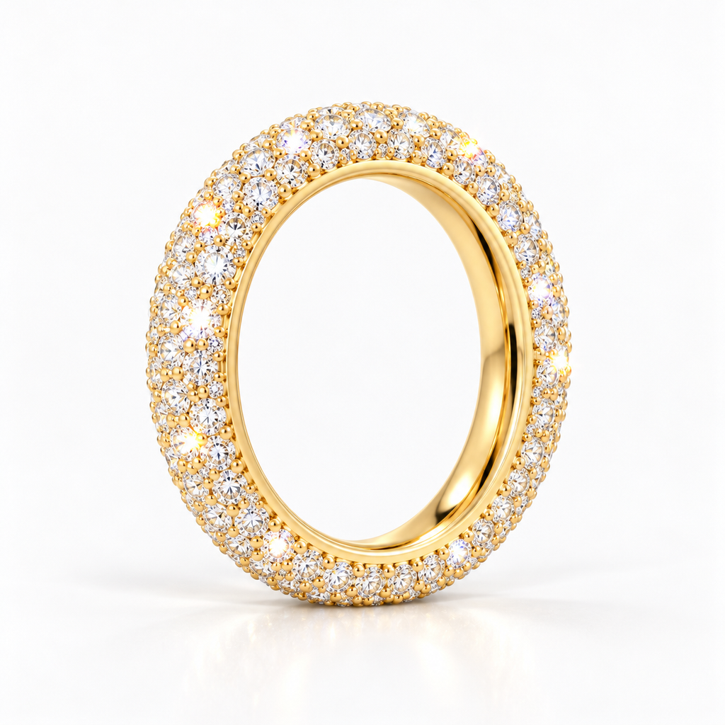 S925 Sterling Silver Pavé Moissanite Band Ring – Platinum Plated