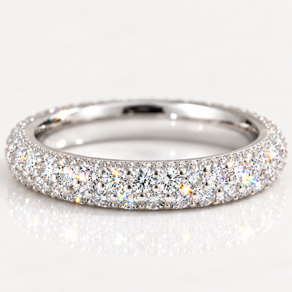 S925 Sterling Silver Pavé Moissanite Band Ring – Platinum Plated
