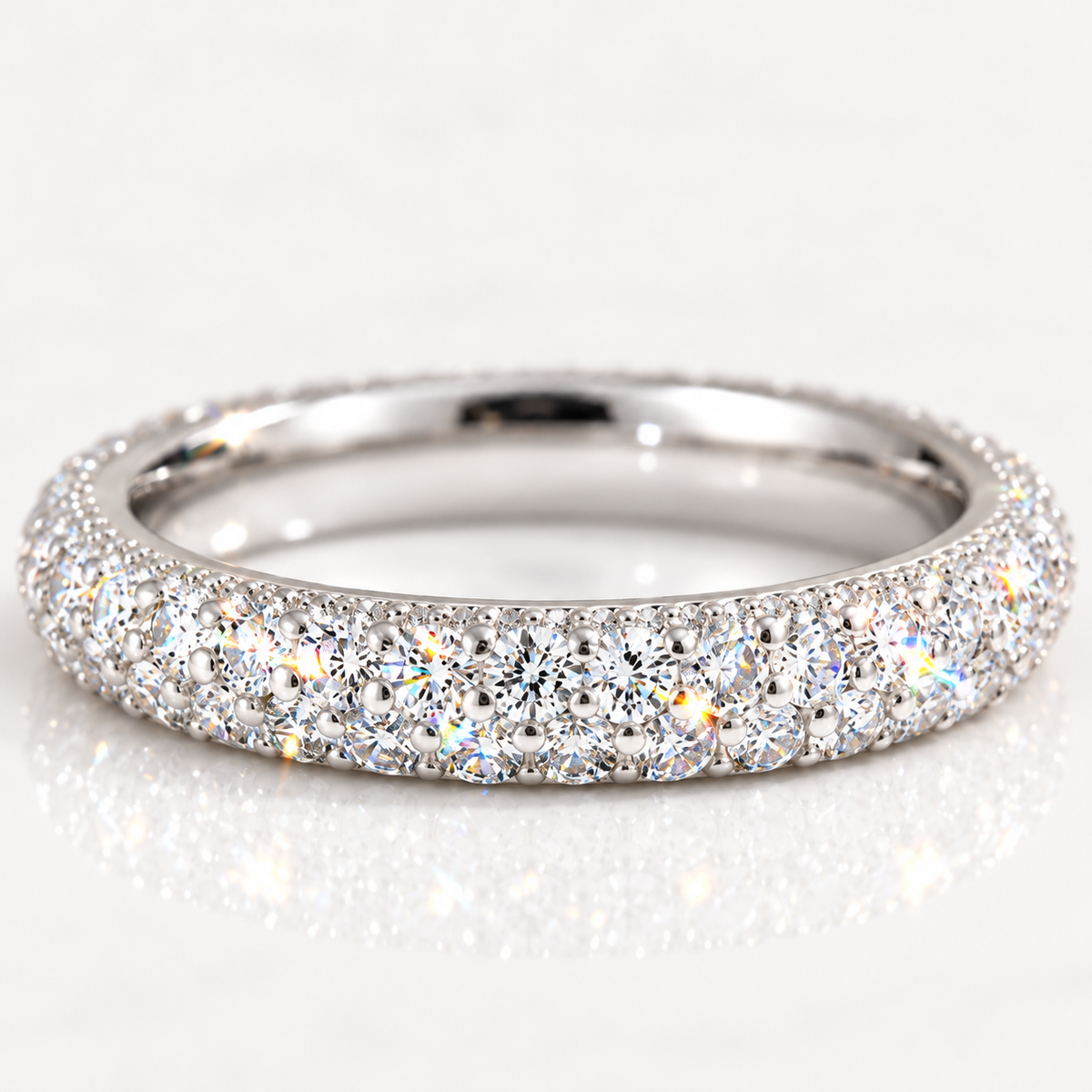 S925 Sterling Silver Pavé Moissanite Band Ring – Platinum Plated