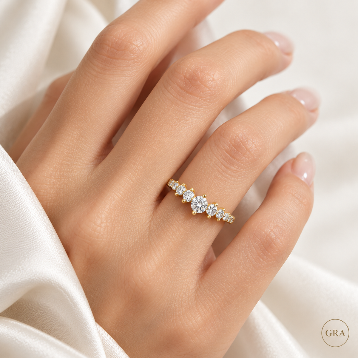 Round Moissanite V-Shaped Crown Ring in Sterling Silver 925