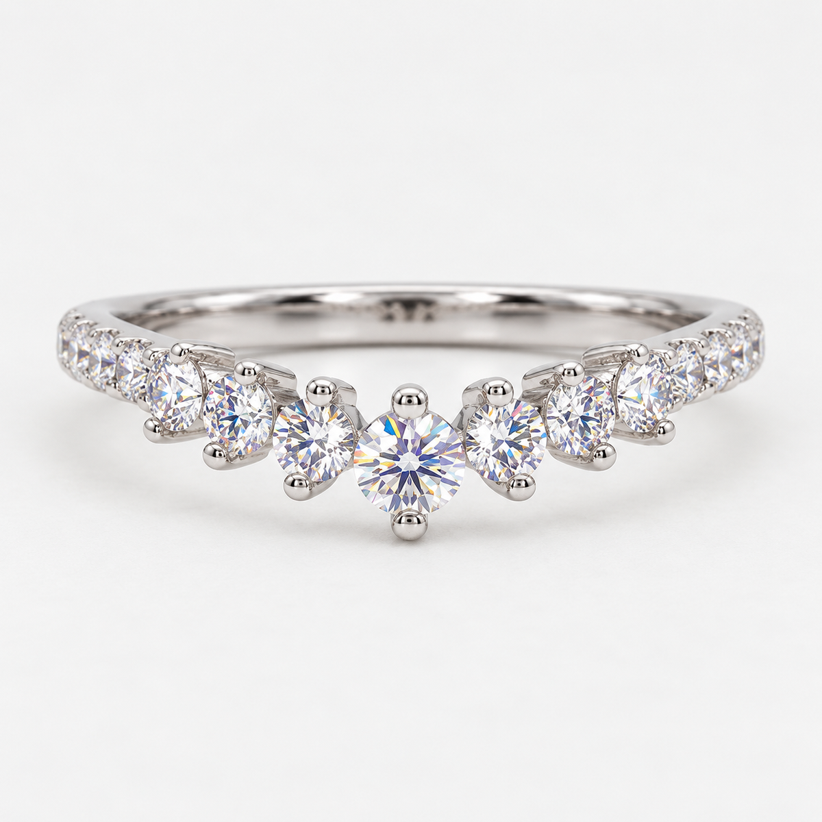 Round Moissanite V-Shaped Crown Ring in Sterling Silver 925