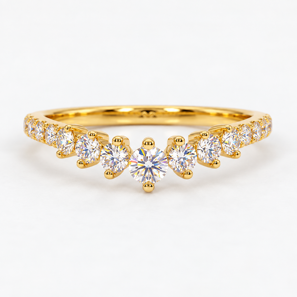 Round Moissanite V-Shaped Crown Ring in Sterling Silver 925