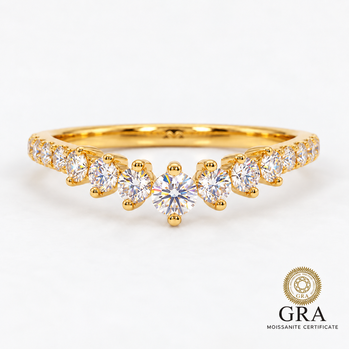 Round Moissanite V-Shaped Crown Ring in Sterling Silver 925