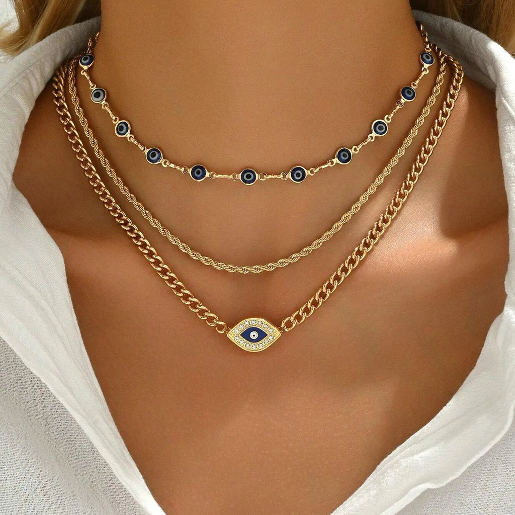 Gold-Tone Evil Eye Layered Necklace Set