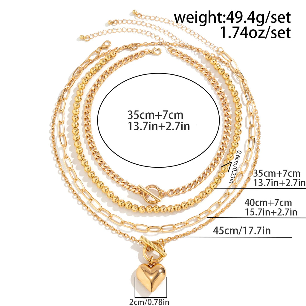 Layered Necklace Set with Heart Pendant