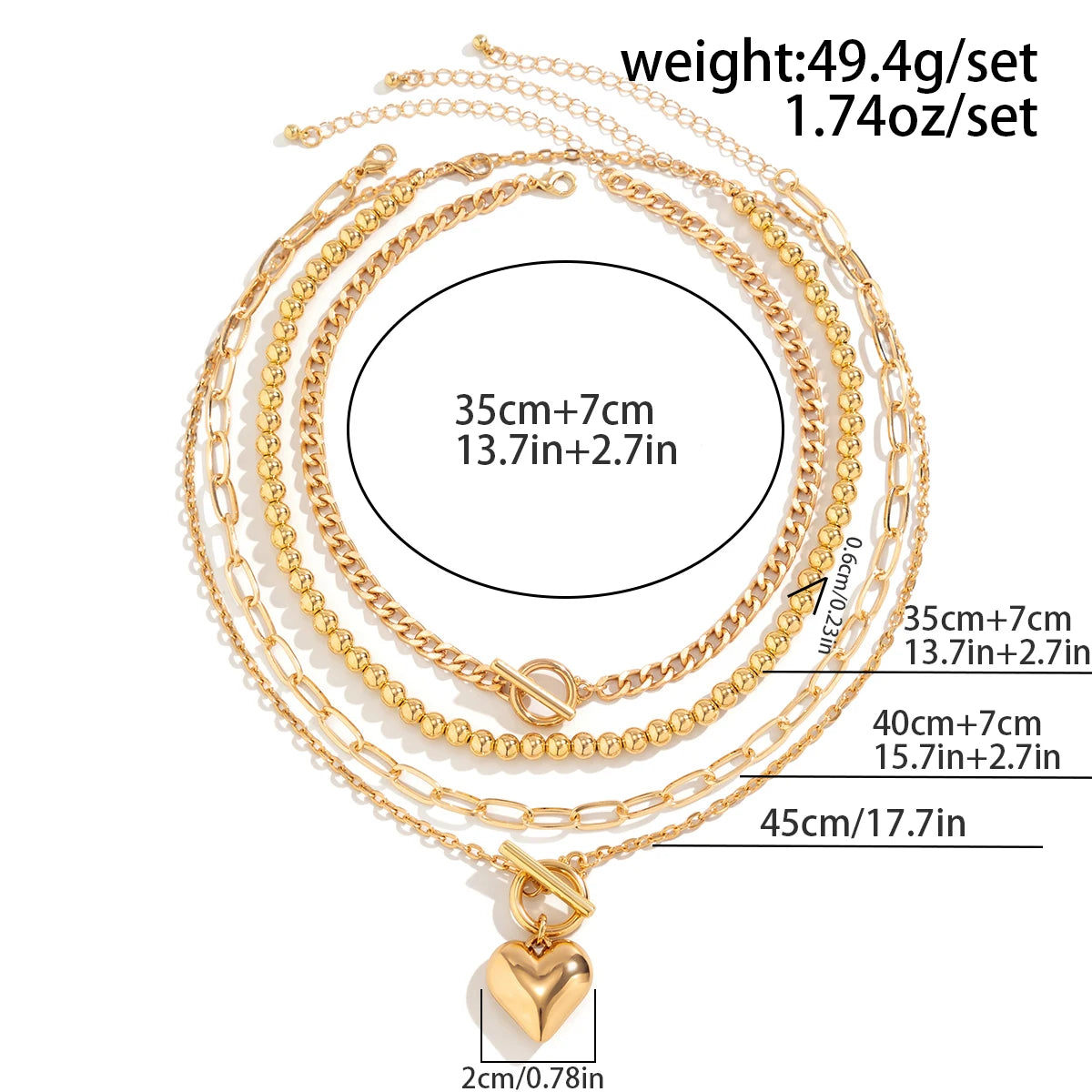 Layered Necklace Set with Heart Pendant