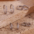 Minimal Basic Jewerlry Waterproof Hypoallergenic Stainless Steel Cubic Zirconia Huggies Hoop Earrings For Woman Girls Laides