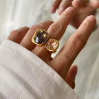 Bagues ouvertes elliptiques vintage en cristal marron pour femmes, bague ajustable géométrique de luxe avec strass contrastés