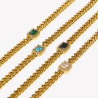 E.B.belle Cubic Zirconia Chunky Cuban Chain Choker Necklace Bracelet Jewelry Set For Women Vintage Stainless Steel Accessories