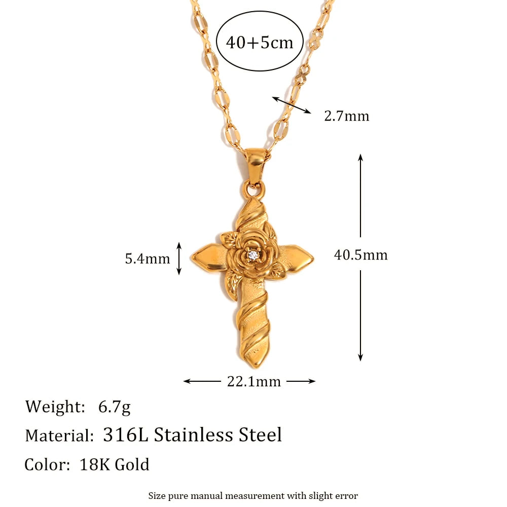 Elegant Zircon Cross Pendant Necklace