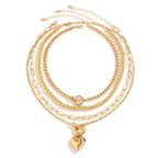 Layered Necklace Set with Heart Pendant